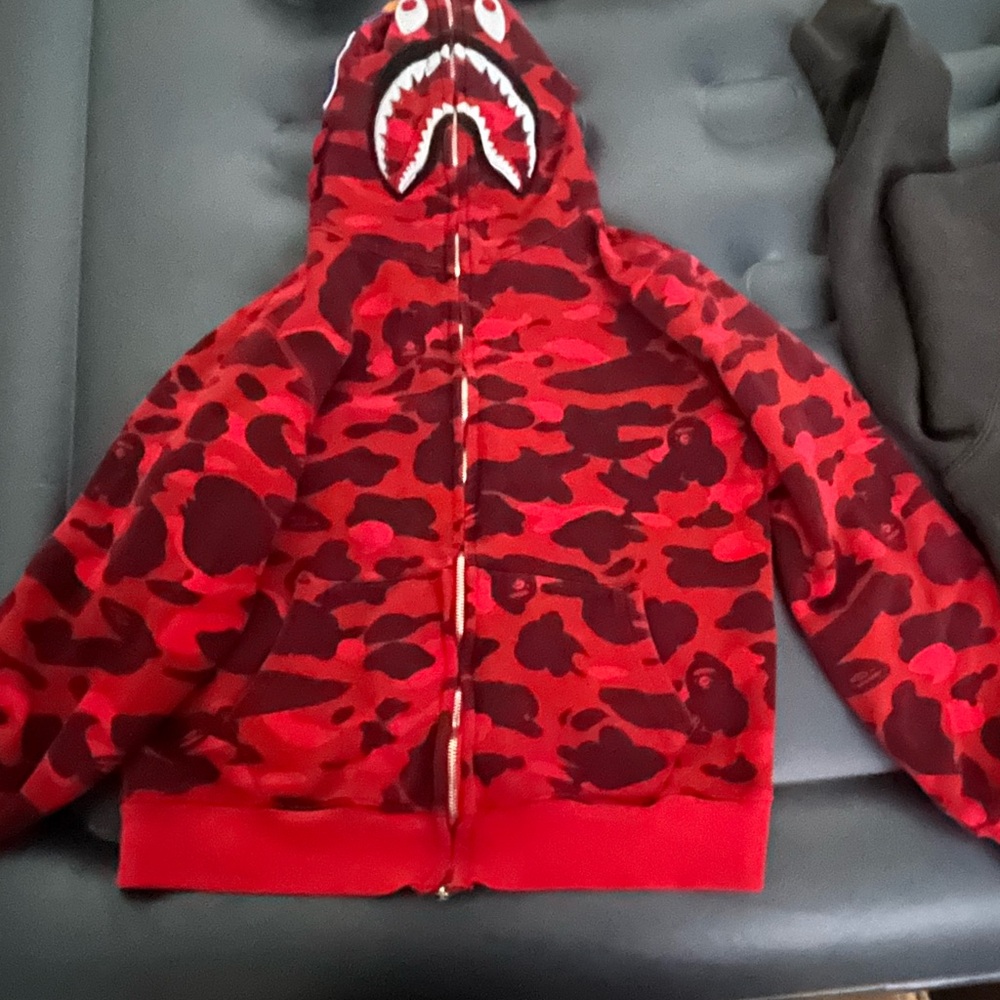 Bape Red Camo Shark Hoodie